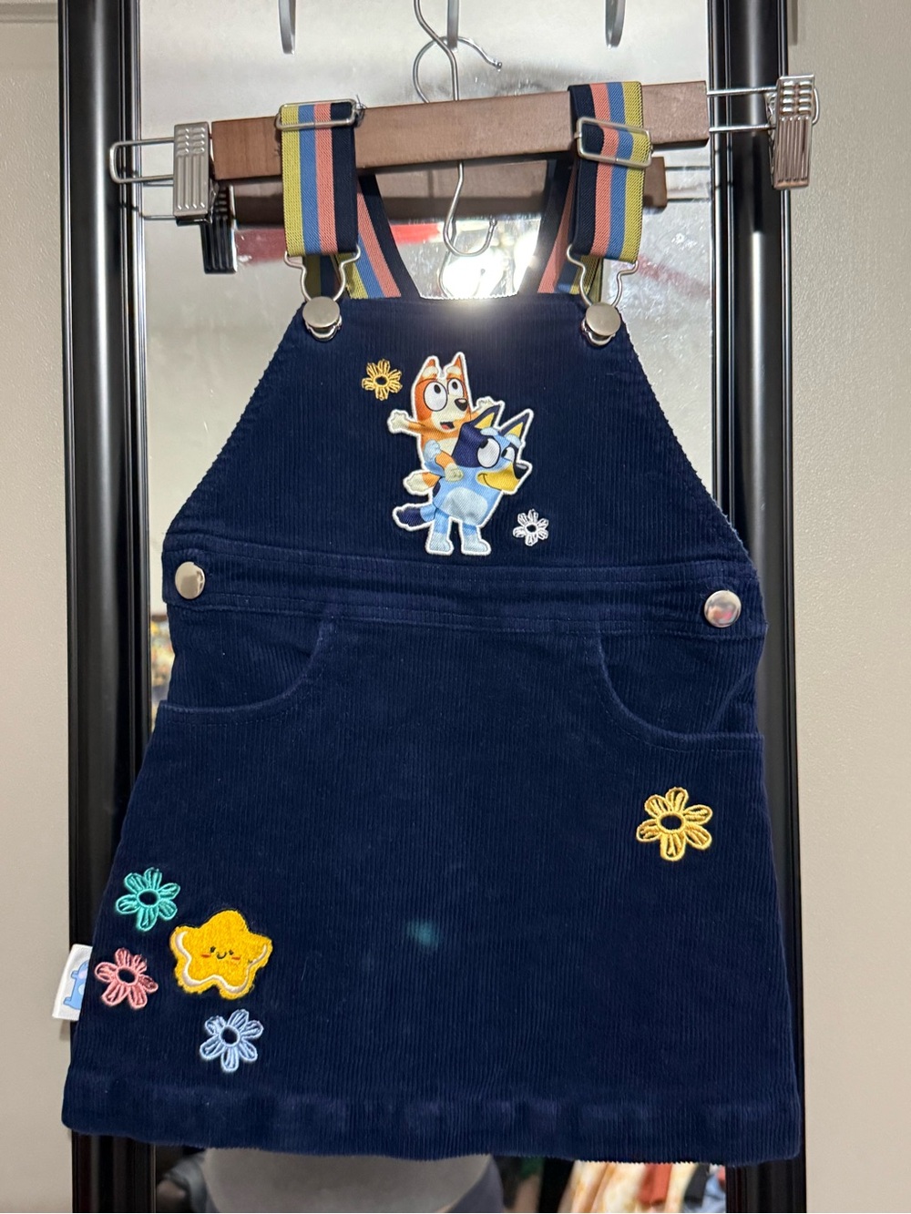 Bluey Navy Corduroy Kids Overall Dress with Rainbow Straps